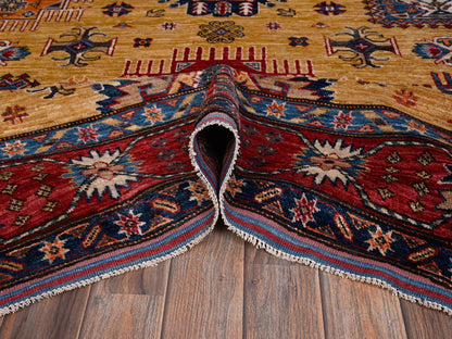 Ersari Kazak hand-knotted wool rug in Yellow & Red, 6'4" x 9'6" — SKU O02676 (view 6)