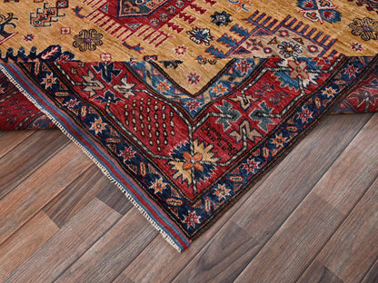 Ersari Kazak hand-knotted wool rug in Yellow & Red, 6'4" x 9'6" — SKU O02676 (view 7)