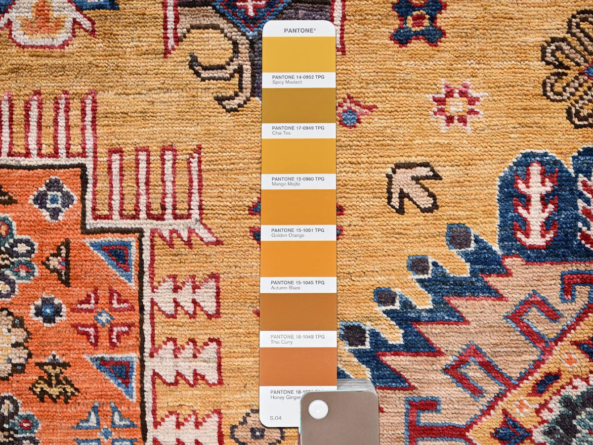 Ersari Kazak hand-knotted wool rug in Yellow & Red, 6'4" x 9'6" — SKU O02676 (view 8)