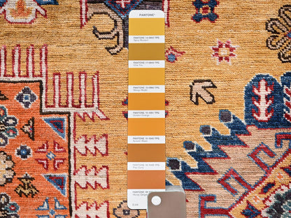 Ersari Kazak hand-knotted wool rug in Yellow & Red, 6'4" x 9'6" — SKU O02676 (view 8)