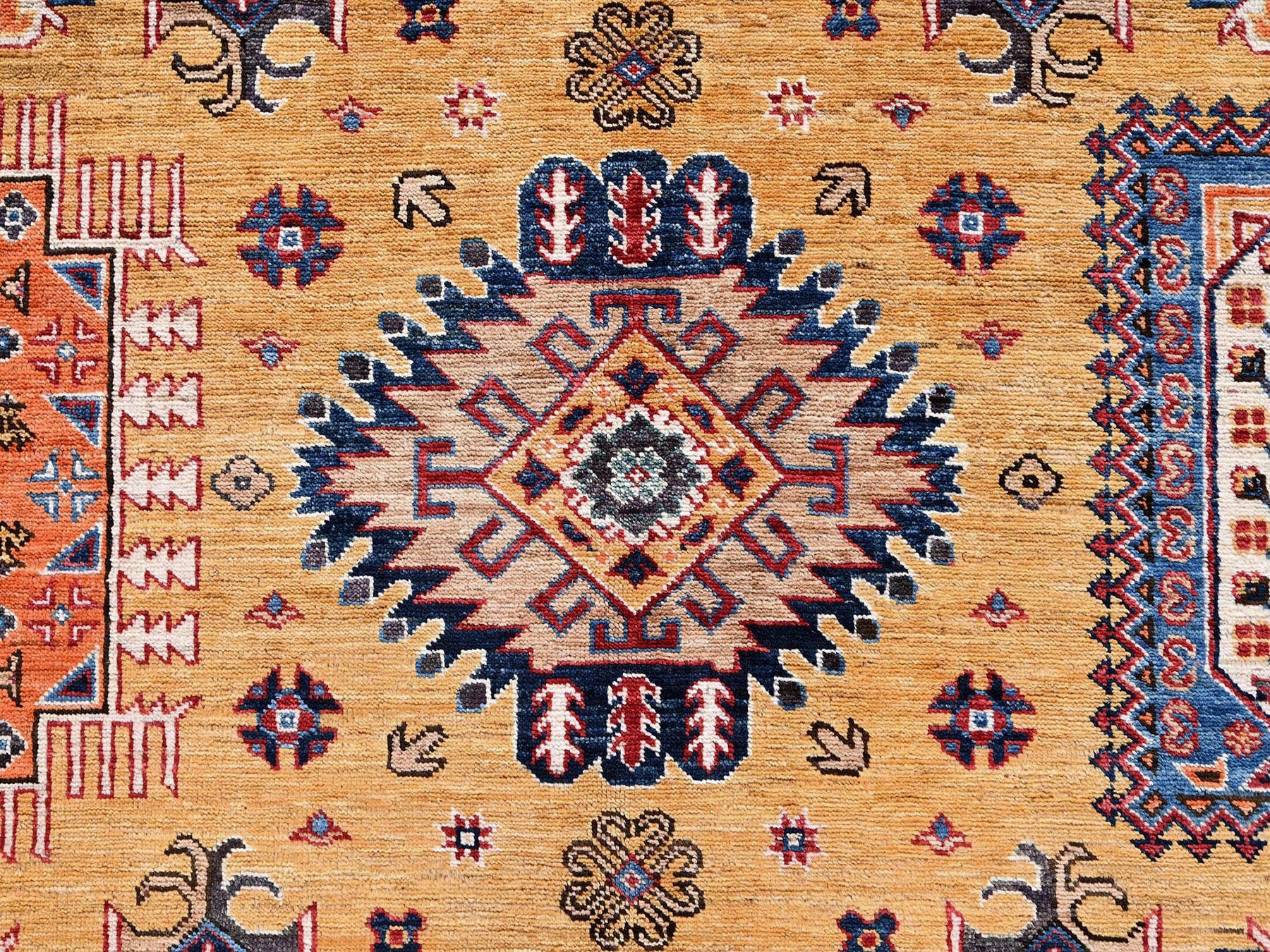 Ersari Kazak hand-knotted wool rug in Yellow & Red, 6'4" x 9'6" — SKU O02676 (view 9)
