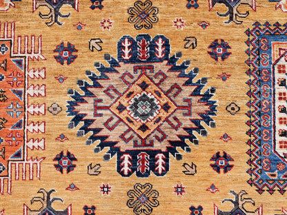 Ersari Kazak hand-knotted wool rug in Yellow & Red, 6'4" x 9'6" — SKU O02676 (view 9)