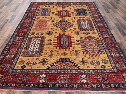 Ersari Kazak hand-knotted wool rug in Yellow & Red, 6'4" x 9' — SKU O02677 (view 2)