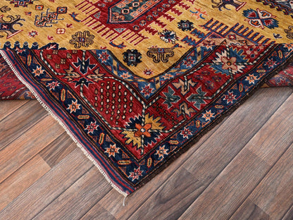 Ersari Kazak hand-knotted wool rug in Yellow & Red, 6'4" x 9' — SKU O02677 (view 7)