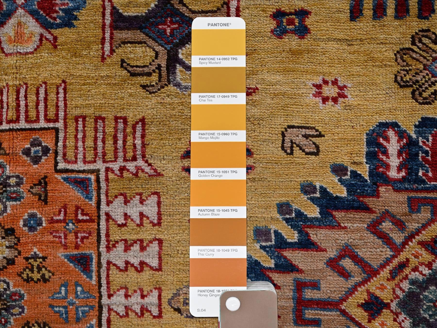 Ersari Kazak hand-knotted wool rug in Yellow & Red, 6'4" x 9' — SKU O02677 (view 8)