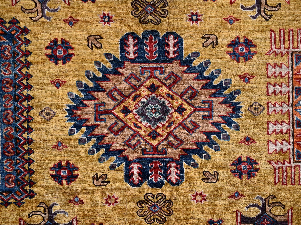 Ersari Kazak hand-knotted wool rug in Yellow & Red, 6'4" x 9' — SKU O02677 (view 9)