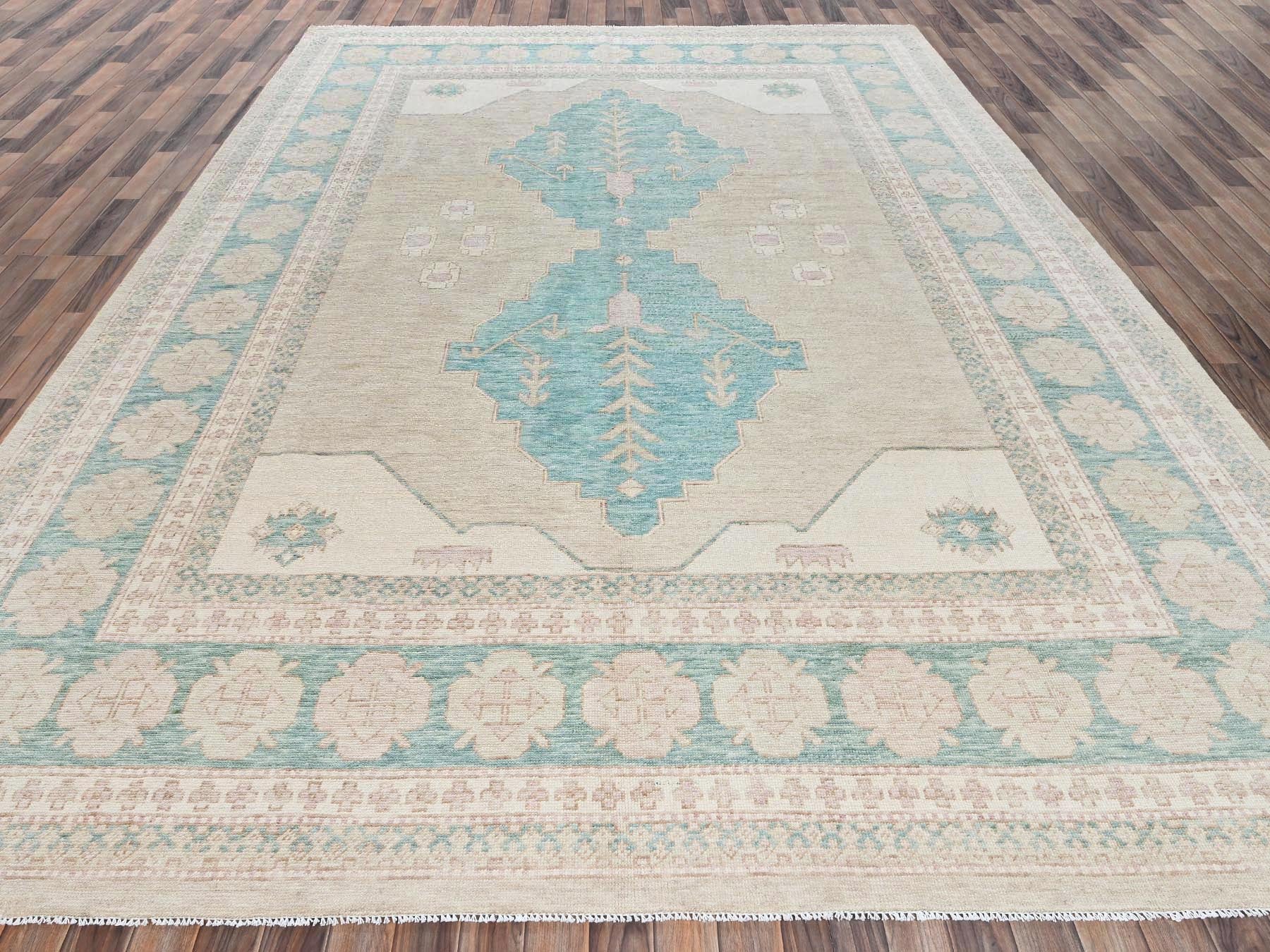 Brown 9'10" x 13'8" Oushak And Peshawar Hand knotted Wool Rug - Sku: O02679