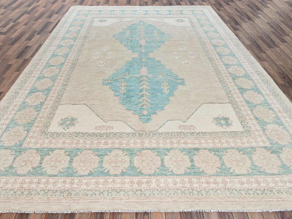 Brown 9'10" x 13'8" Oushak And Peshawar Hand knotted Wool Rug - Sku: O02679