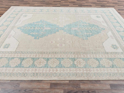 Brown 9'10" x 13'8" Oushak And Peshawar Hand knotted Wool Rug - Sku: O02679