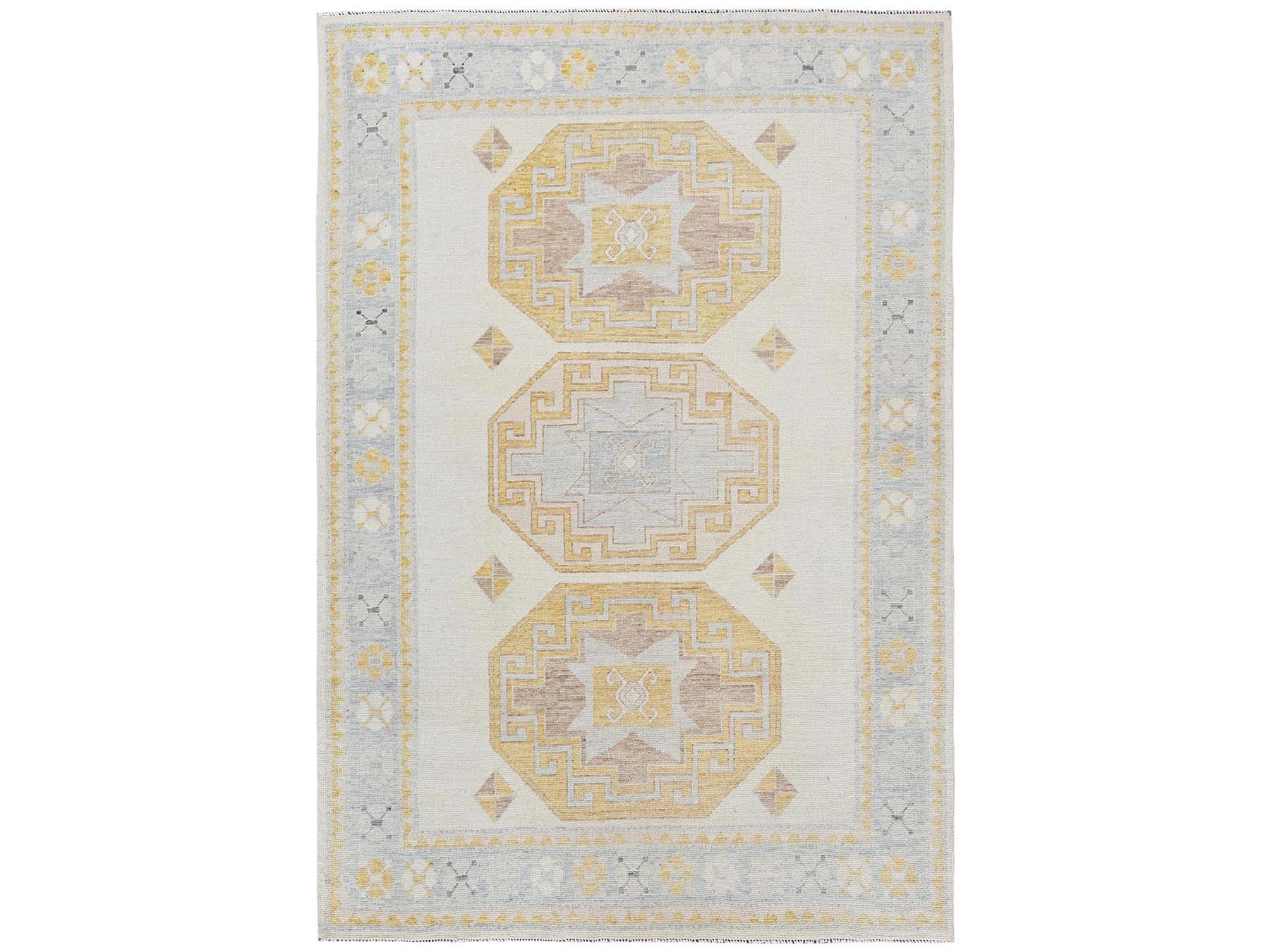 Ivory 6'0" x 8'11" Kazak Hand knotted Wool Rug - Sku: O02682