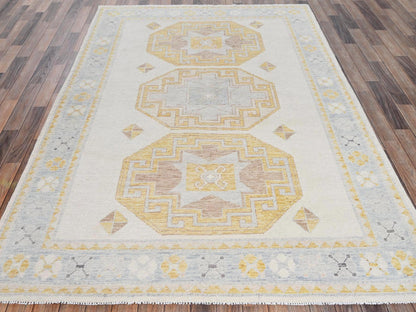Kazak Kazak hand-knotted wool rug in Ivory & Light Blue, 6' x 8'11" — SKU O02682 (view 2)