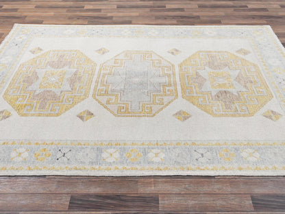 Ivory 6'0" x 8'11" Kazak Hand knotted Wool Rug - Sku: O02682