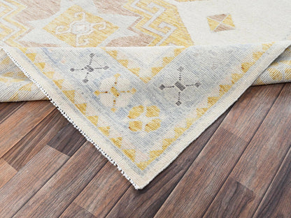 Kazak Kazak hand-knotted wool rug in Ivory & Light Blue, 6' x 8'11" — SKU O02682 (view 7)