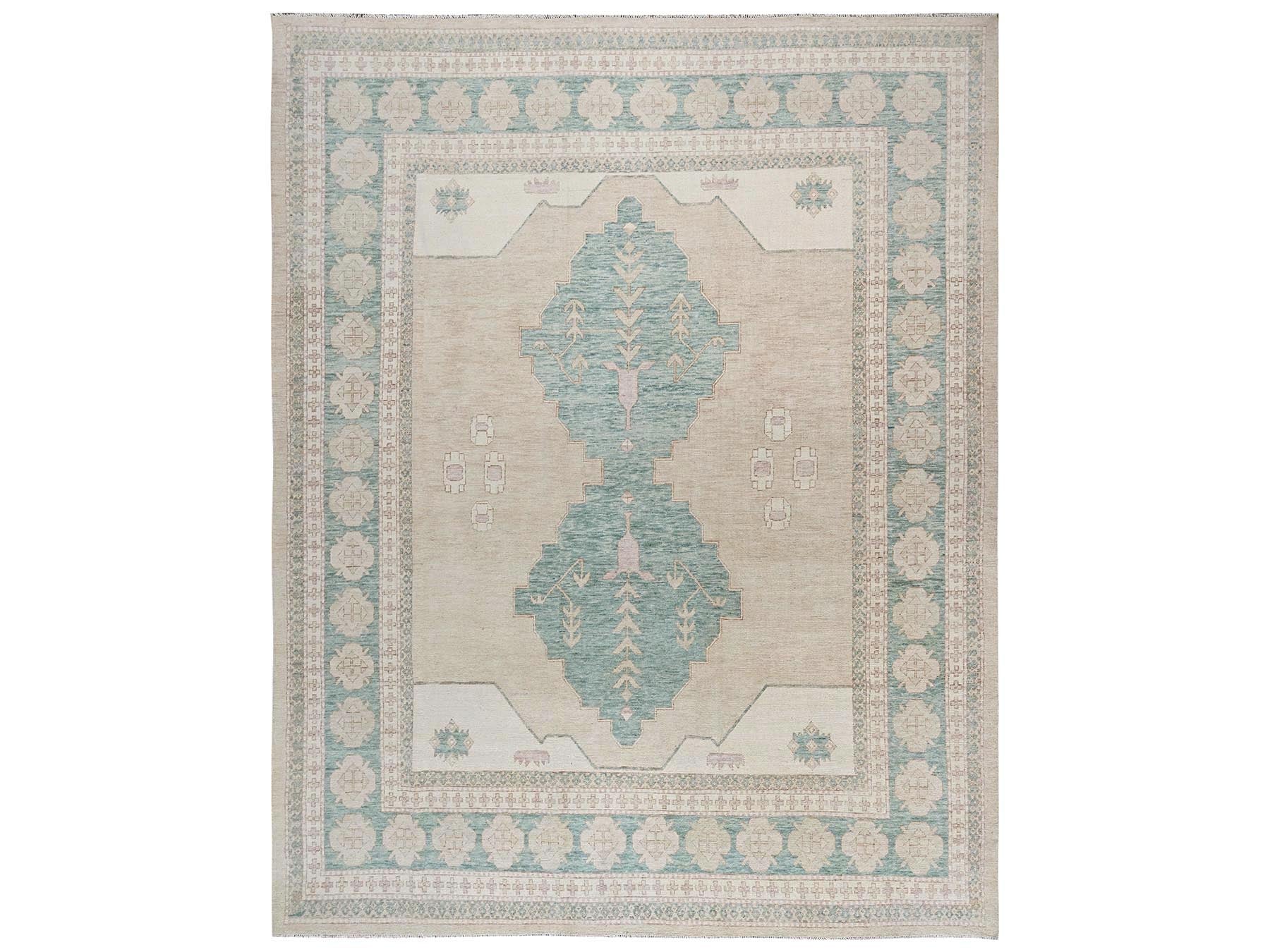 Brown 11'8" x 14'8" Oushak And Peshawar Hand knotted Wool Rug - Sku: O02683