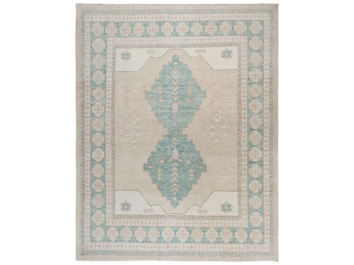 Oushak hand-knotted wool rug in Brown & Green, 11'8" x 14'8" — SKU O02683