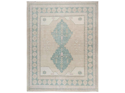 Oushak hand-knotted wool rug in Brown & Green, 11'8" x 14'8" — SKU O02683