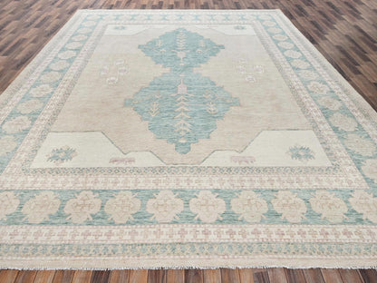 Brown 11'8" x 14'8" Oushak And Peshawar Hand knotted Wool Rug - Sku: O02683