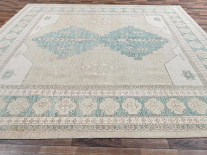 Brown 11'8" x 14'8" Oushak And Peshawar Hand knotted Wool Rug - Sku: O02683