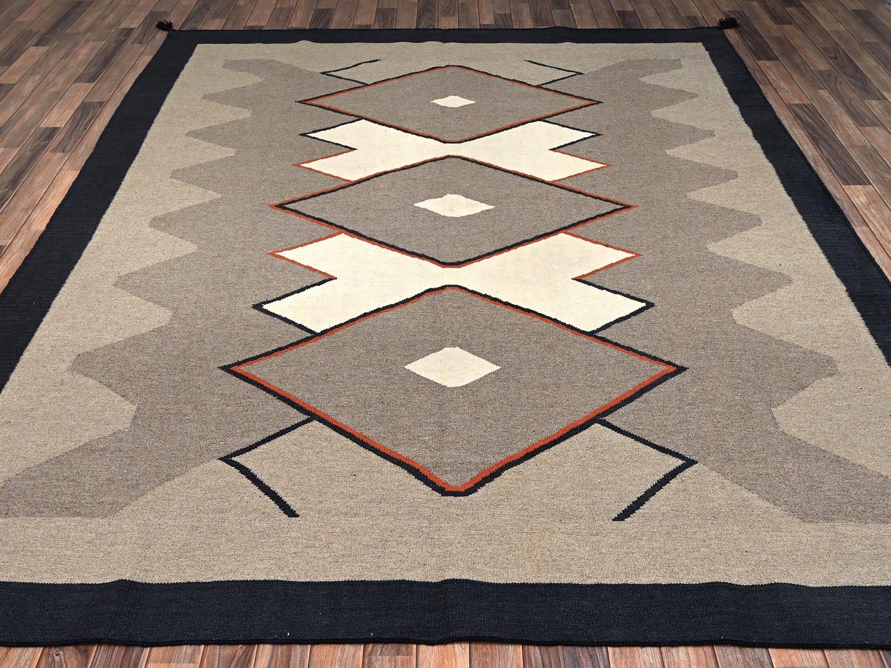 Brown 8'0" x 9'9" Flat Weave Hand woven Wool Rug - Sku: O02684