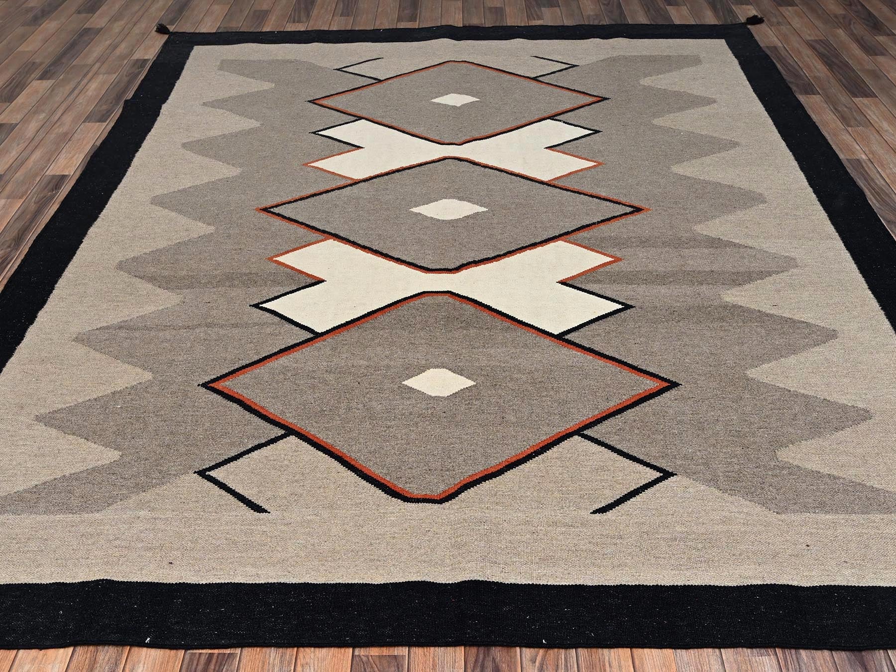 Brown 8'1" x 9'11" Flat Weave Hand woven Wool Rug - Sku: O02686