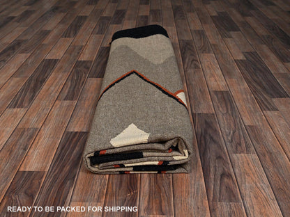 Brown 8'1" x 9'11" Flat Weave Hand woven Wool Rug - Sku: O02686