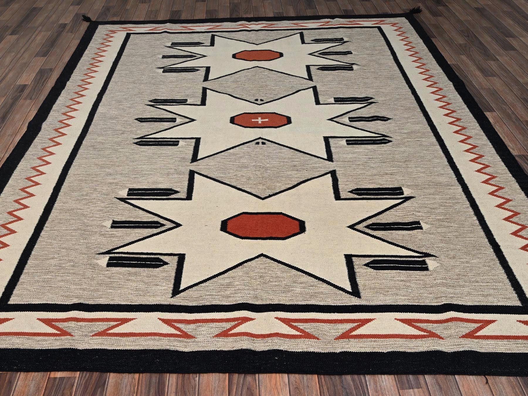 Brown 8'5" x 9'9" Flat Weave Hand woven Wool Rug - Sku: O02687