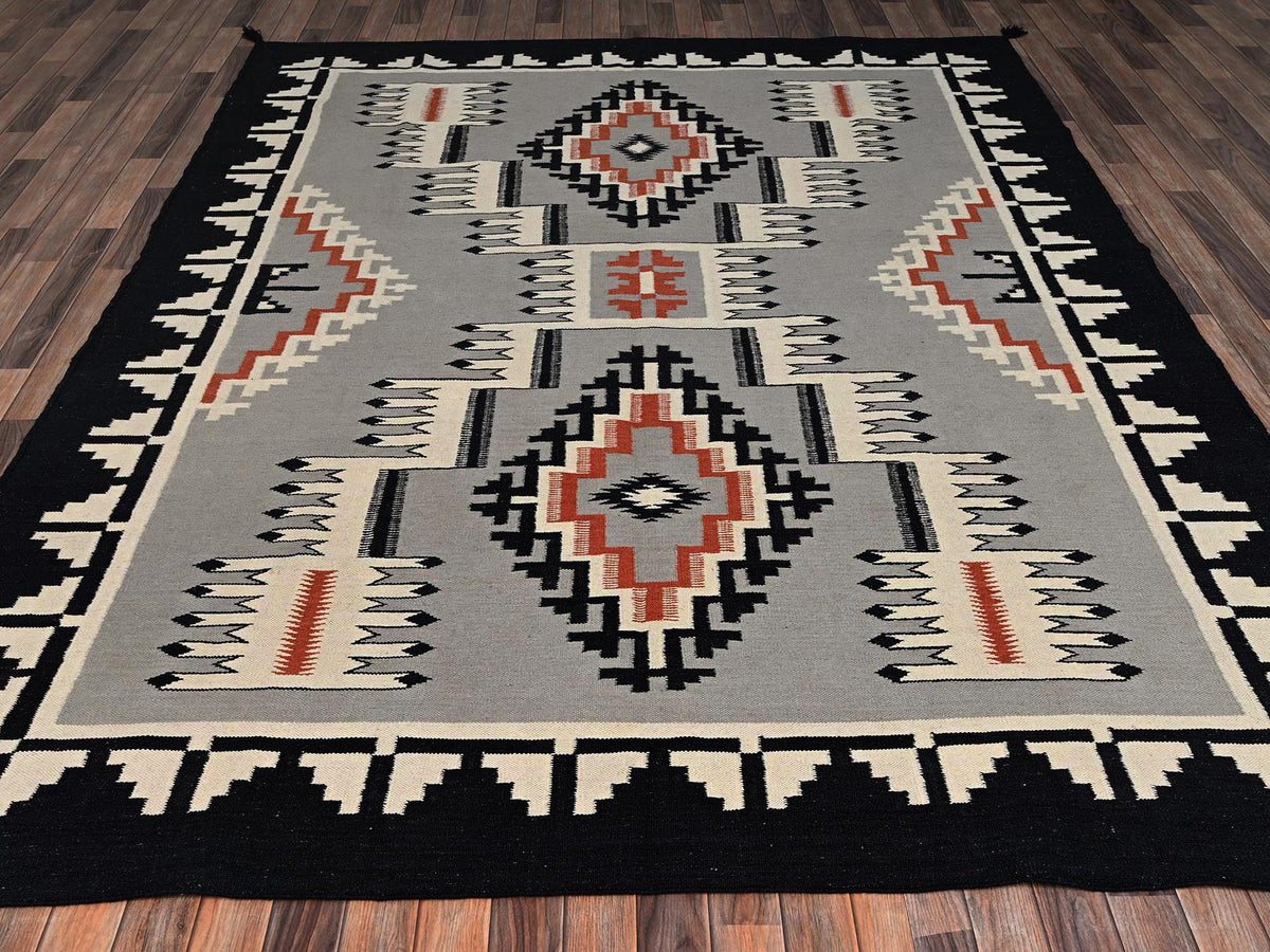Flat-Weave hand-knotted wool rug in Gray, 8' x 9'11" — SKU O02691 (view 2)
