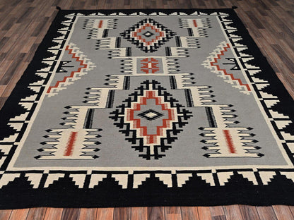 Flat-Weave hand-knotted wool rug in Gray, 8' x 9'11" — SKU O02691 (view 2)