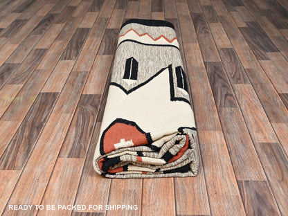 Brown 8'4" x 9'9" Flat Weave Hand woven Wool Rug - Sku: O02695