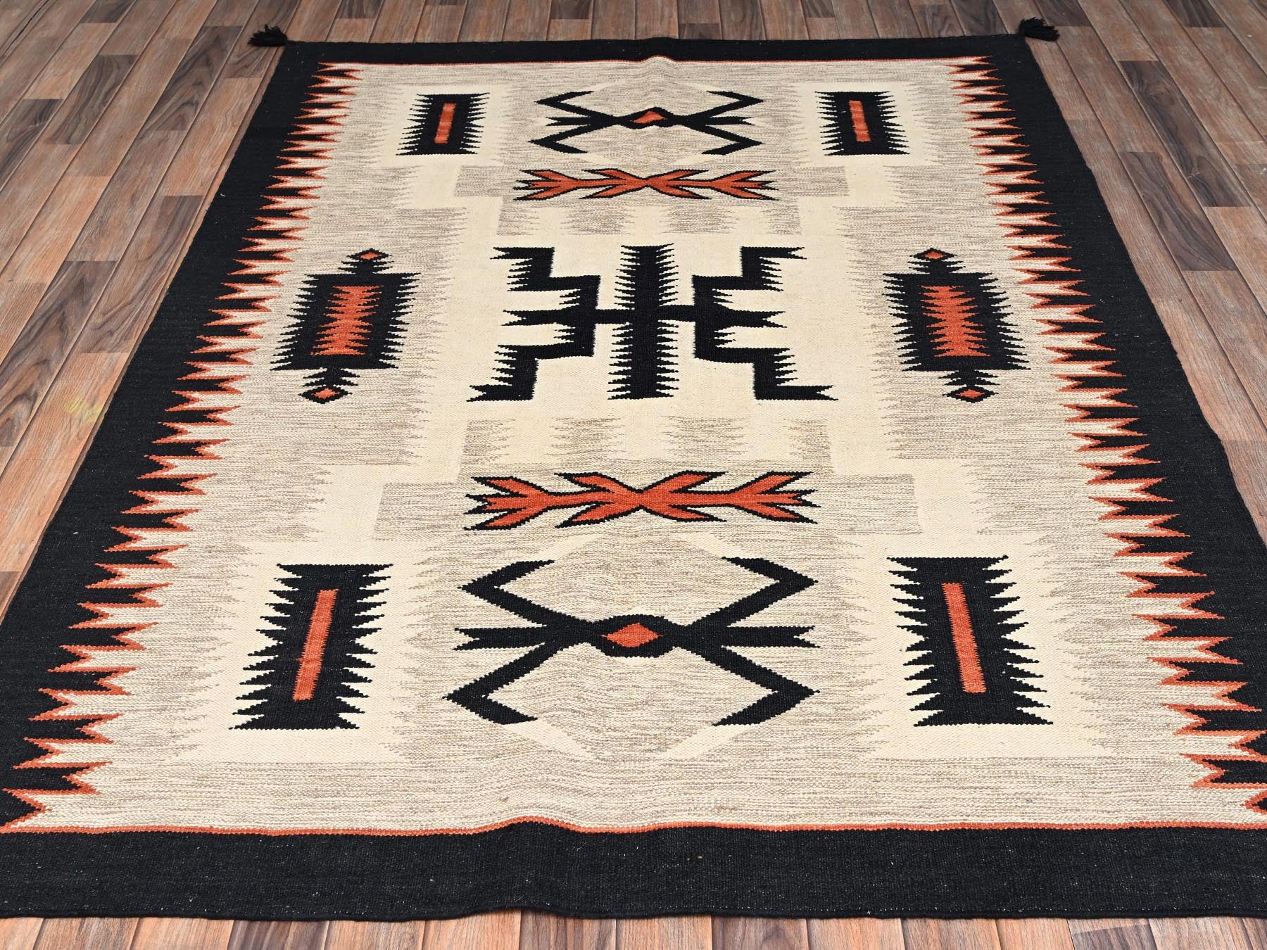 Brown 5'4" x 7'0" Flat Weave Hand woven Wool Rug - Sku: O02696