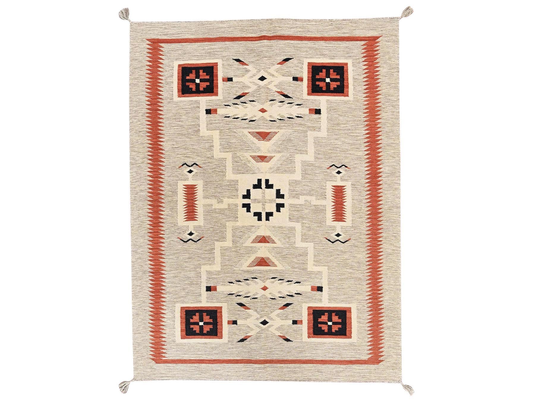 Brown 5'2" x 6'9" Flat Weave Hand woven Wool Rug - Sku: O02697