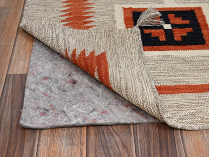 Brown 5'2" x 6'9" Flat Weave Hand woven Wool Rug - Sku: O02697