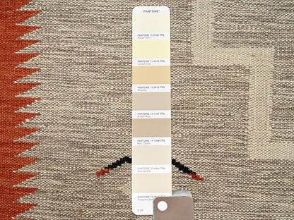 Brown 5'2" x 6'9" Flat Weave Hand woven Wool Rug - Sku: O02697