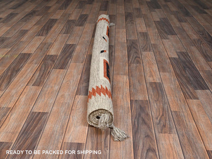Brown 5'2" x 6'9" Flat Weave Hand woven Wool Rug - Sku: O02697