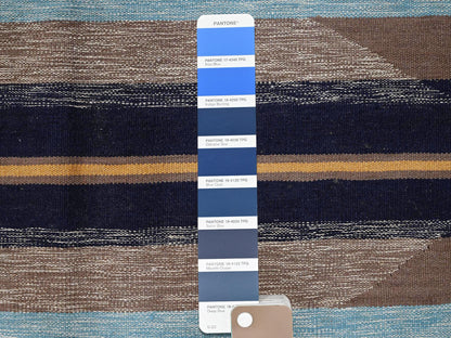 Blue 9'5" x 11'7" Flat Weave Hand woven Wool Rug - Sku: O02698