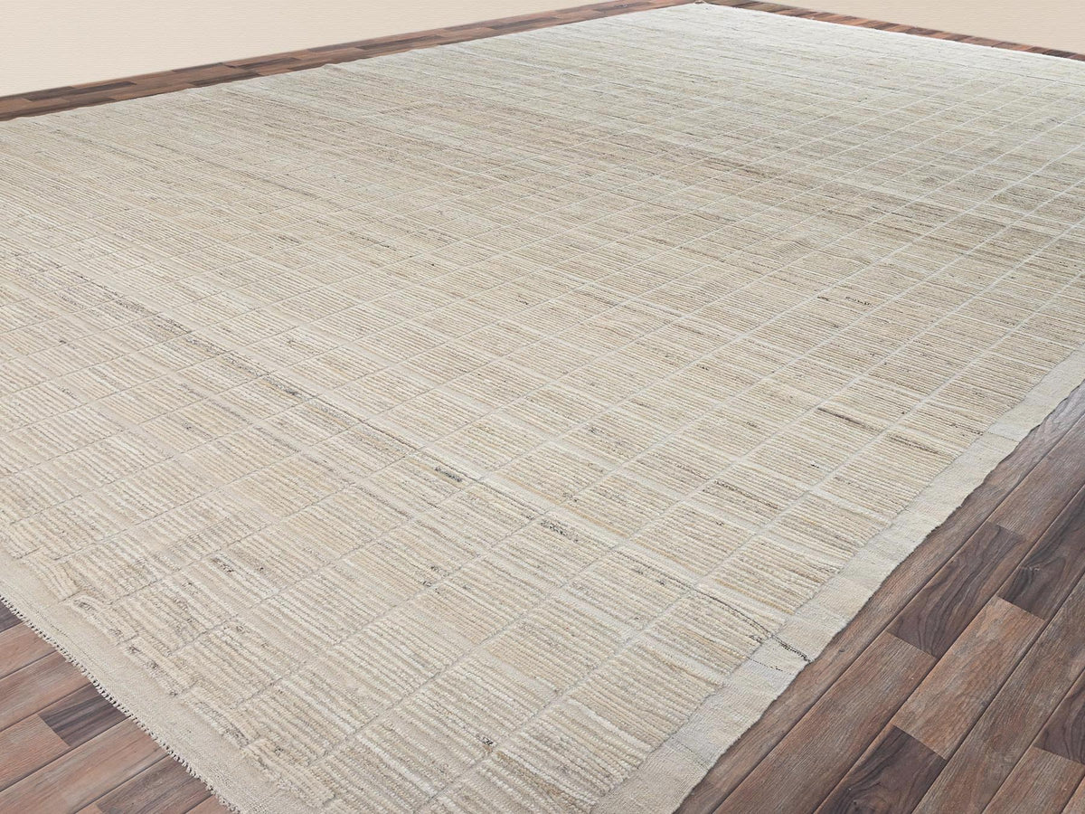 Tribal & Geometric hand-knotted wool rug in Ivory, 12'8" x 20'2" — SKU O02700 (view 3)