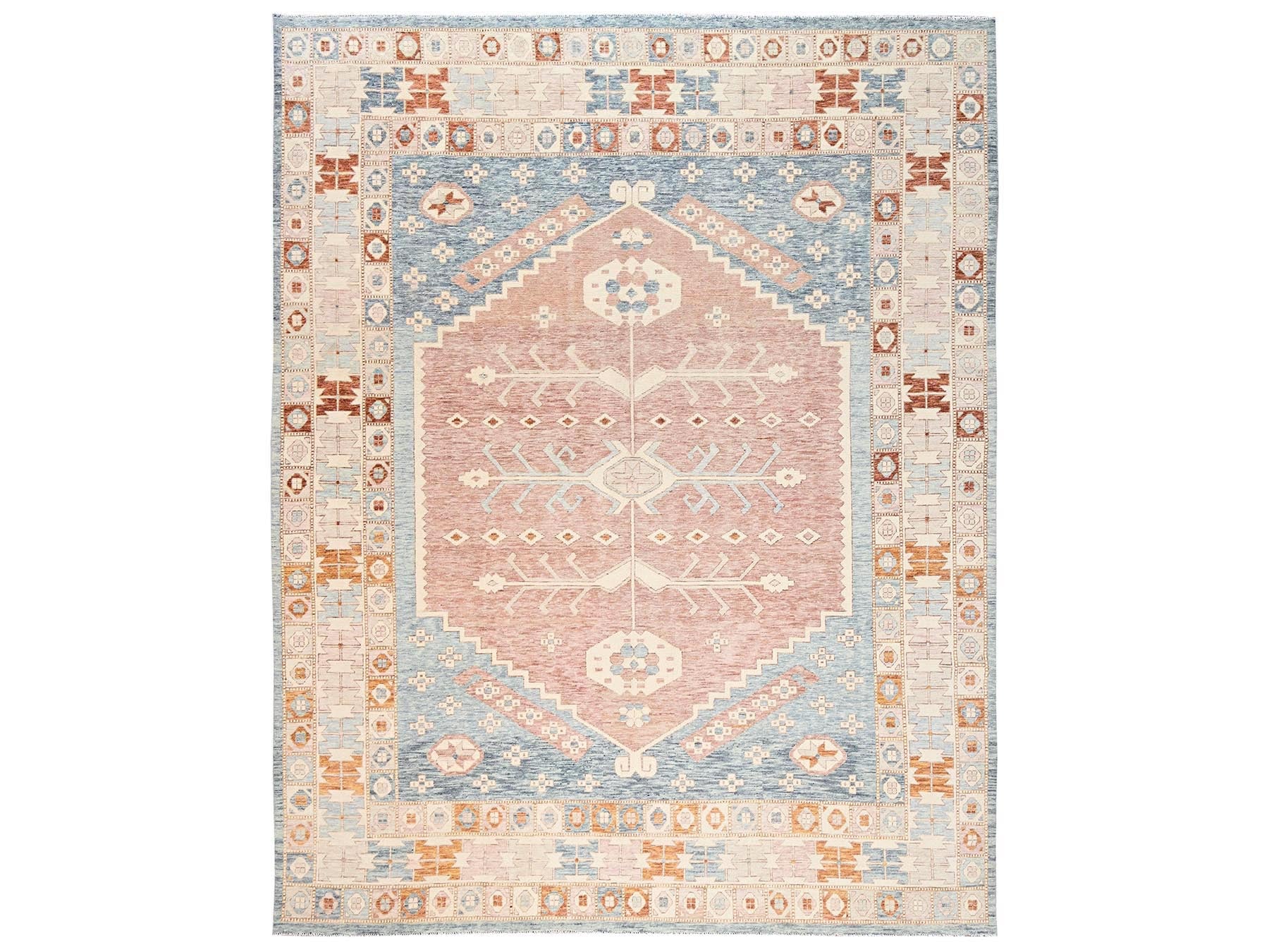 Blue 11'7" x 14'7" Oushak And Peshawar Hand knotted Wool Rug - Sku: O02702