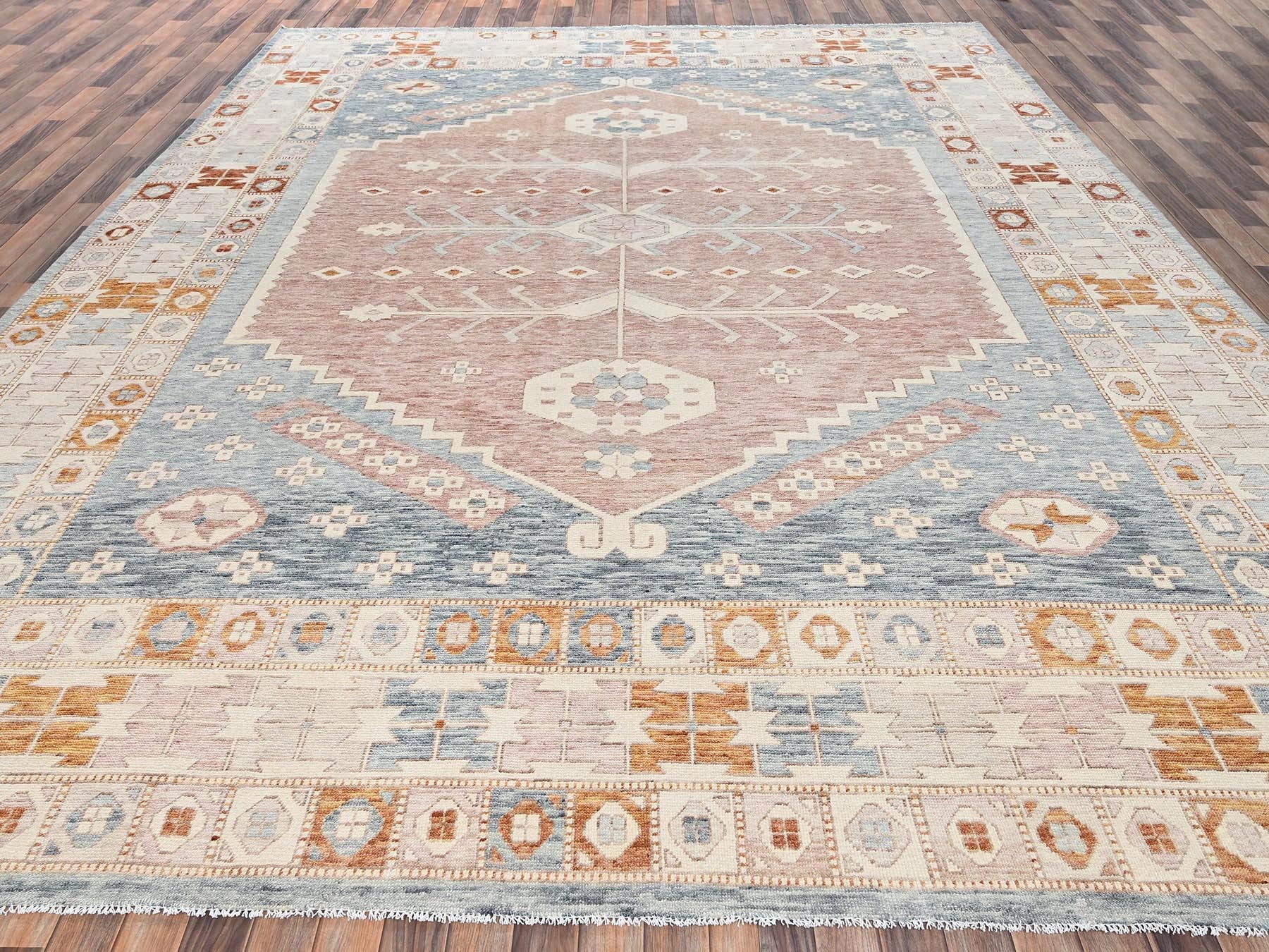 Blue 11'7" x 14'7" Oushak And Peshawar Hand knotted Wool Rug - Sku: O02702