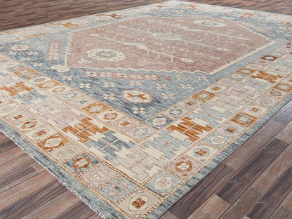 Blue 11'7" x 14'7" Oushak And Peshawar Hand knotted Wool Rug - Sku: O02702