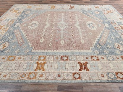 Blue 11'7" x 14'7" Oushak And Peshawar Hand knotted Wool Rug - Sku: O02702