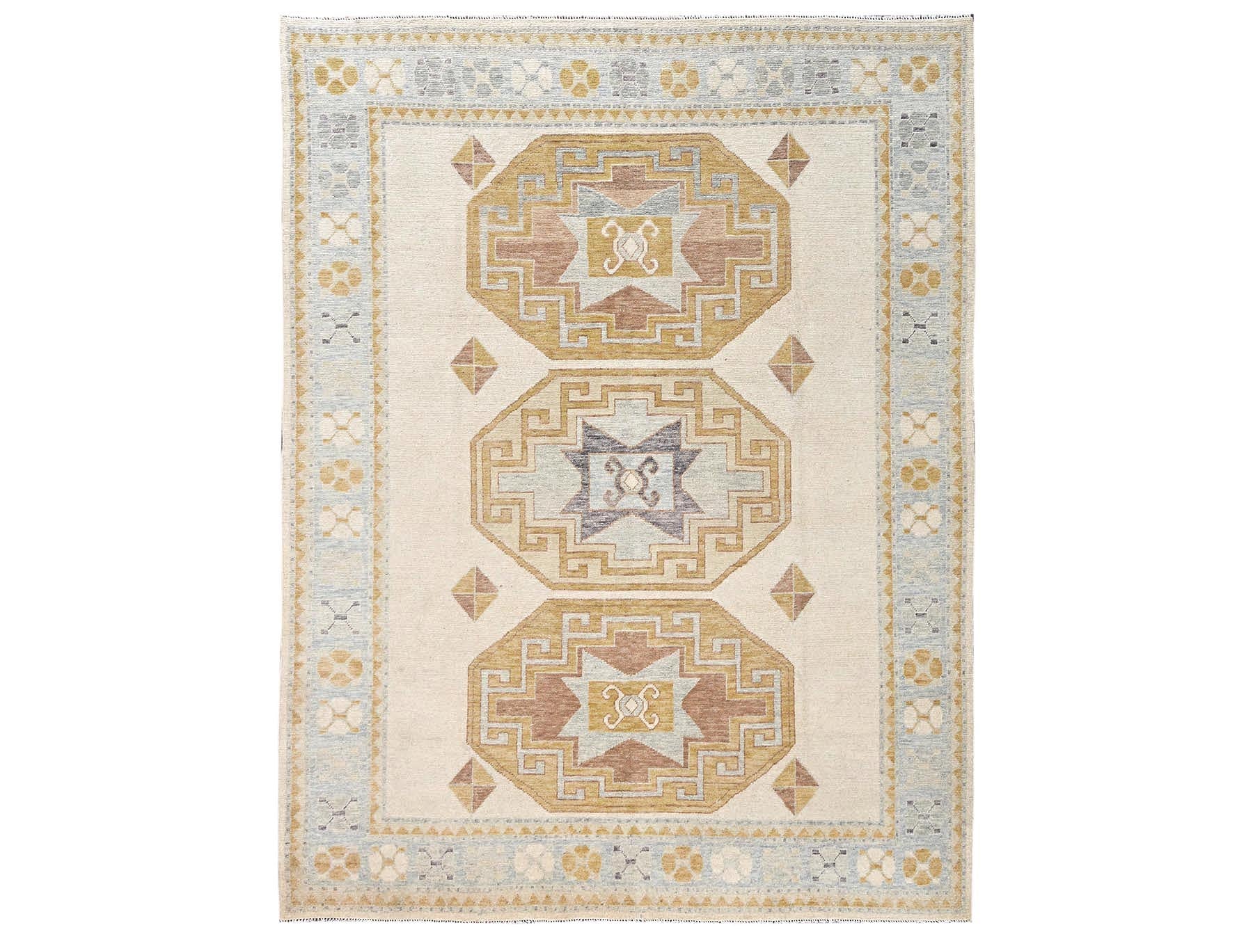 Ivory 7'11" x 10'2" Kazak Hand knotted Wool Rug - Sku: O02706
