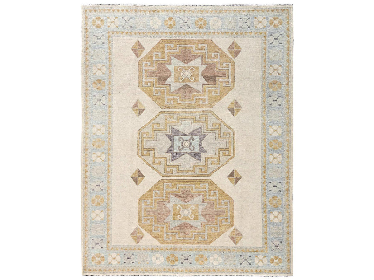 Oushak hand-knotted wool rug in Ivory & Light Blue, 7'11" x 10'3" — SKU O02707