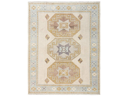 Oushak hand-knotted wool rug in Ivory & Light Blue, 7'11" x 10'3" — SKU O02707
