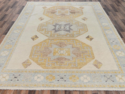 Oushak hand-knotted wool rug in Ivory & Light Blue, 7'11" x 10'3" — SKU O02707 (view 2)