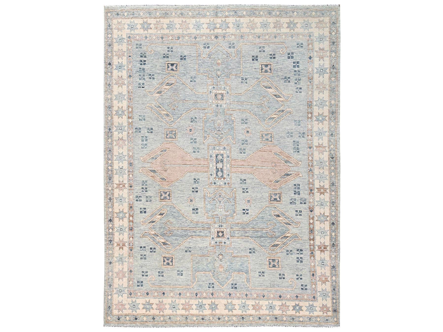 Blue 7'8" x 10'7" Oushak And Peshawar Hand knotted Wool Rug - Sku: O02708