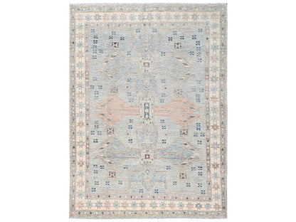 Blue 7'8" x 10'7" Oushak And Peshawar Hand knotted Wool Rug - Sku: O02708