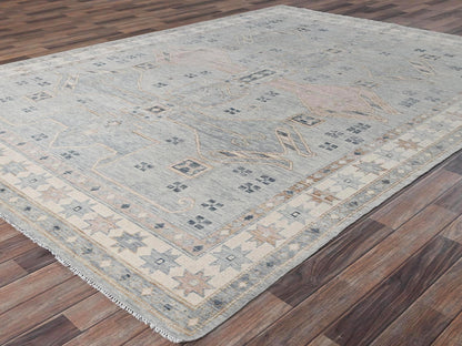 Blue 7'8" x 10'7" Oushak And Peshawar Hand knotted Wool Rug - Sku: O02708
