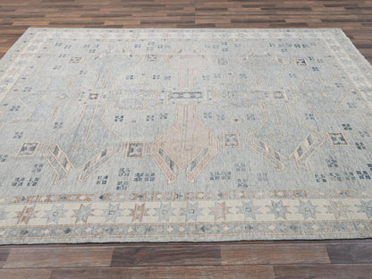 Blue 7'8" x 10'7" Oushak And Peshawar Hand knotted Wool Rug - Sku: O02708