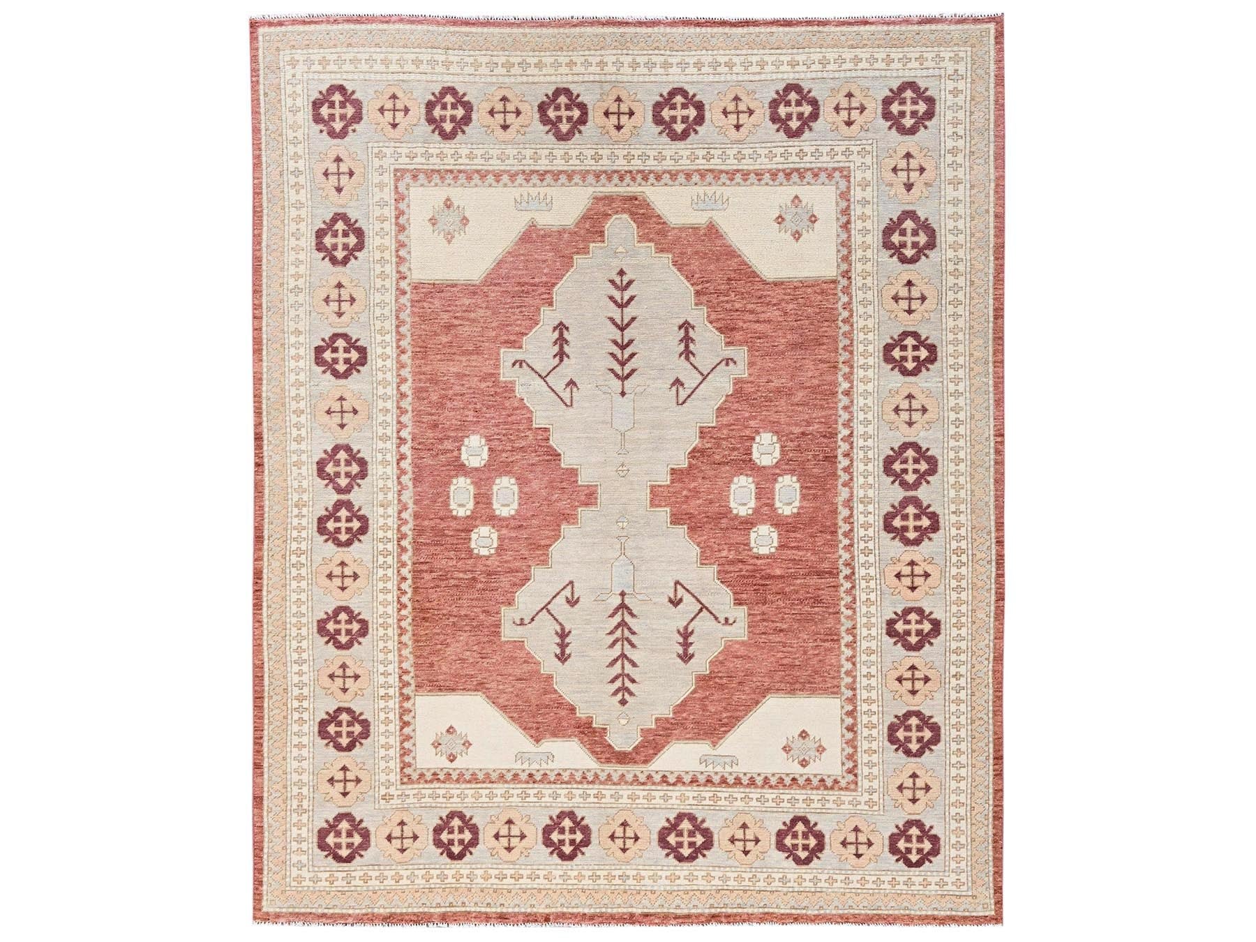 Oushak hand-knotted wool rug in Red & Gray, 7'9" x 9'6" — SKU O02709