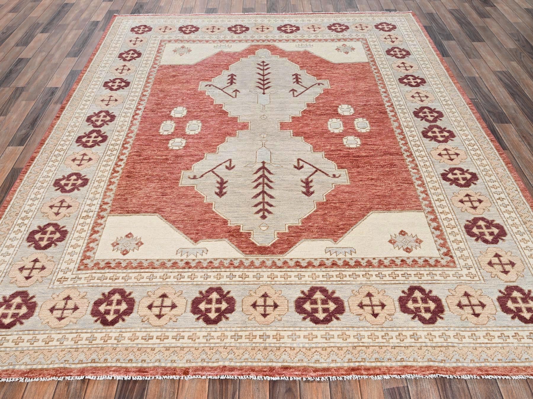 Red 7'9" x 9'6" Oushak And Peshawar Hand knotted Wool Rug - Sku: O02709